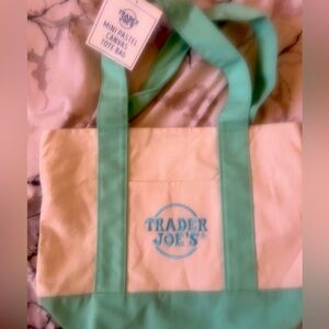 NEW- Trader Joe’s  mini pastel tote canvas tote bag- green